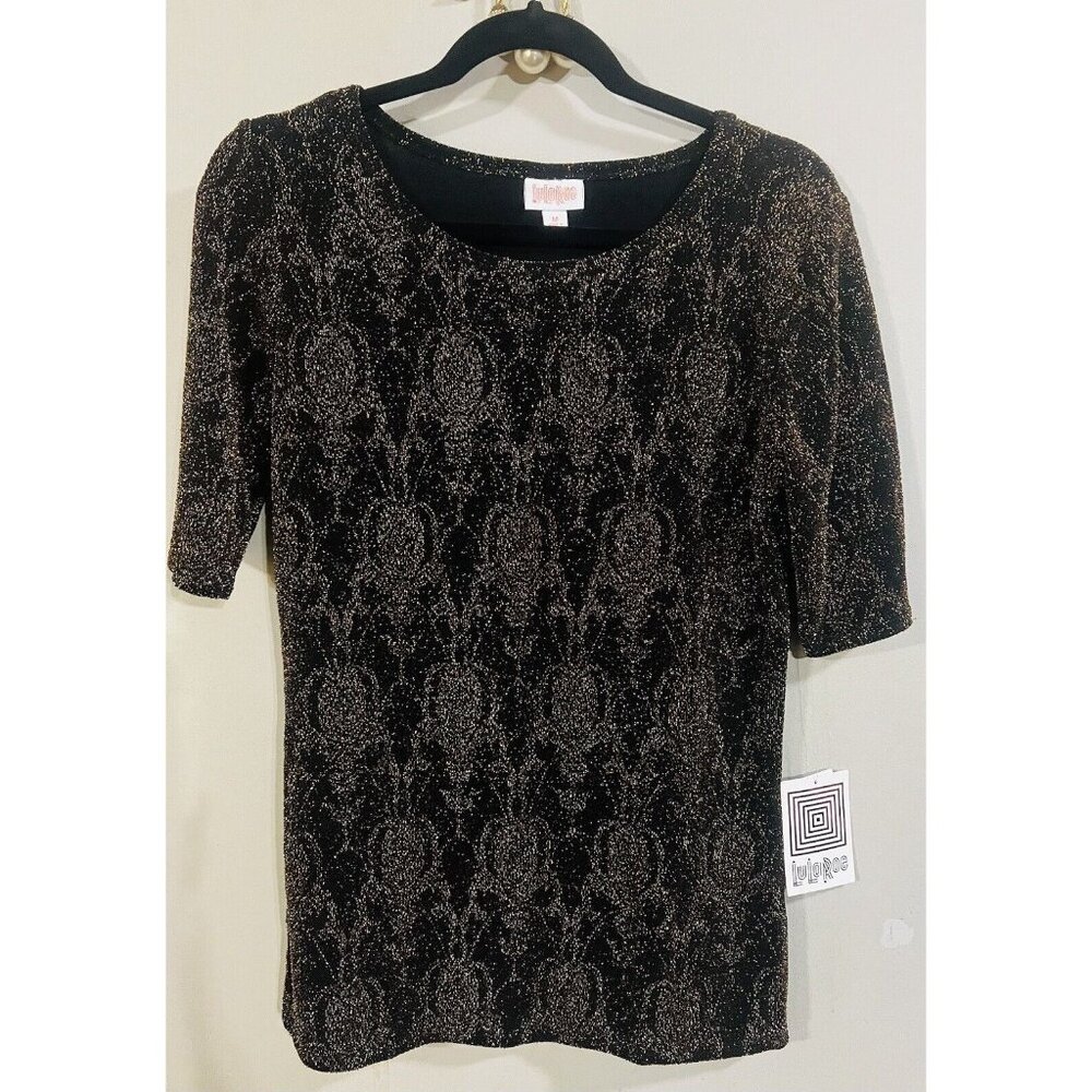 NEW LuLaRoe Womens Black Glitter Top Short Sleeve MEDIUM